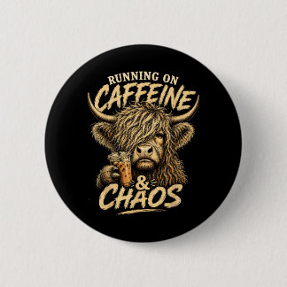 Badge Rond 5 Cm Vache Highland Cadeau Fonctionnant Sur Caféine Et