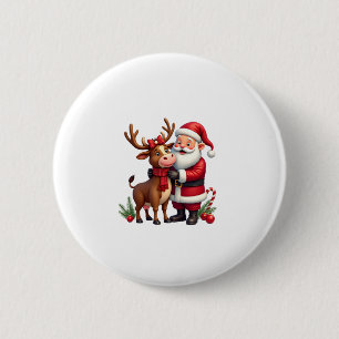Badge Rond 5 Cm Vache Highland de Noël avec Santa écossais vintage