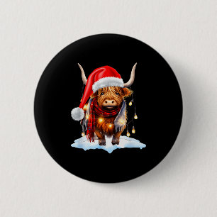 Badge Rond 5 Cm Vache Highland Écossaise de Noël Enveloppée Dans N
