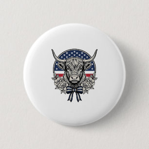 Badge Rond 5 Cm Vache Highland Patriotique Gravure Vintage Art_1