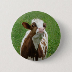 Badge Rond 5 Cm Vache laitière sur la ferme