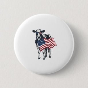 Badge Rond 5 Cm Vache patriotique Drapeau américain Gravure vintag