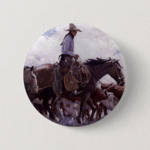 Badge Rond 5 Cm Vacher d'époque avec son troupeau de bétail par Ko