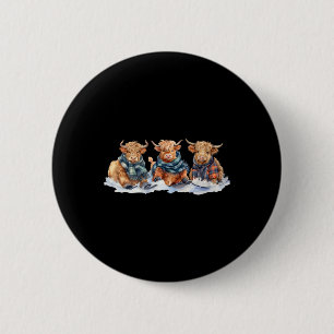 Badge Rond 5 Cm Vaches d'hiver mignonnes Plaid Scarf Ski Snowshoe