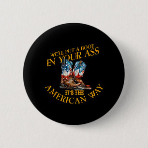 Badge Rond 5 Cm Vachette rétro mettant une botte Cowgirl 4 juillet