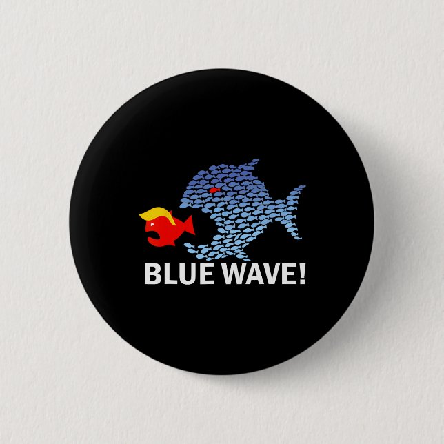 Badge Rond 5 Cm Vague Bleue 2024 Gros Poissons Amusants Mangez Pet (Devant)
