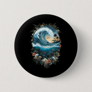 Badge Rond 5 Cm Vague de surf de l'océan d'été Récif de plage trop