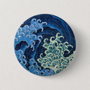 Badge Rond 5 Cm Vague féminine Hokusai Japon Océan Vintage