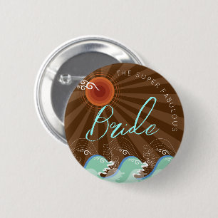 Badge Rond 5 Cm Vagues de cool de JEUNE MARIÉE et bouton Brown de