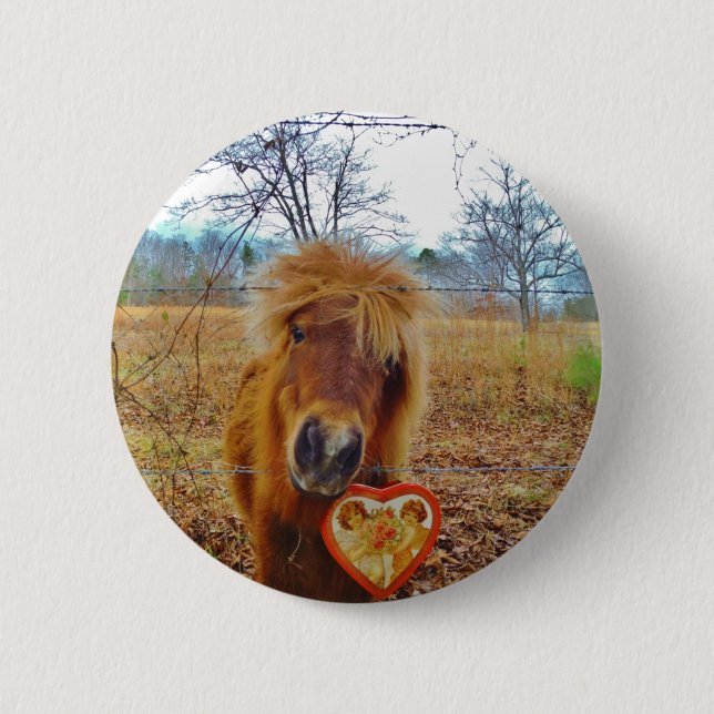Badge Rond 5 Cm Valentine Heart Miniature Brown Horse (Devant)