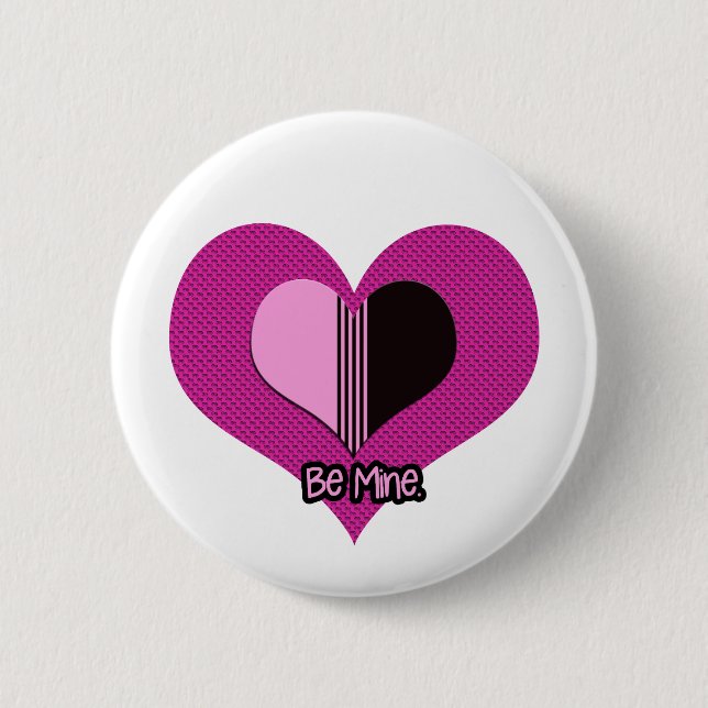 Badge Rond 5 Cm Valentine Heart Pink and Black Be Mine (Devant)
