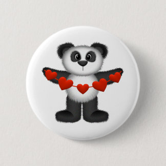 Badge Rond 5 Cm Valentine Panda Ours tenant chaîne de Coeurs rouge