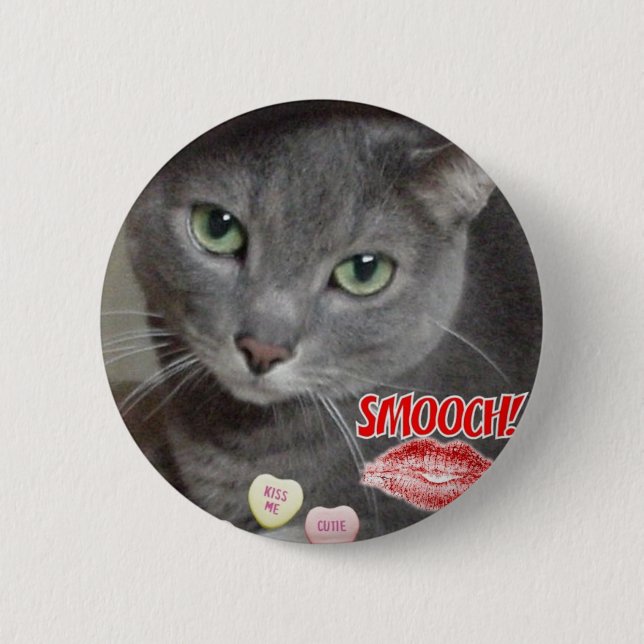 Badge Rond 5 Cm Valentine Russian Blue Cat (Devant)