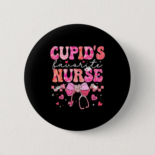Badge Rond 5 Cm Valentines Day Cud’s Favorite Nurse Heart Girl Wom (Devant)