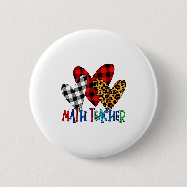 Badge Rond 5 Cm Valentines Day Leopard Math Teacher Buffalo Plaid  (Devant)