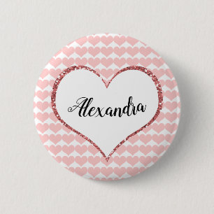 Badge Rond 5 Cm Valentine's Day Pink Hearts Custom Name