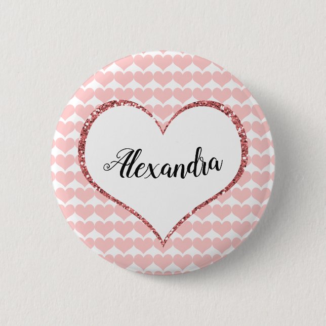 Badge Rond 5 Cm Valentine's Day Pink Hearts Custom Name (Devant)