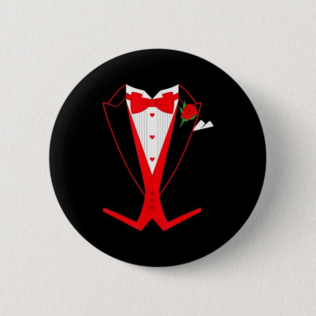 Badge Rond 5 Cm Valentine's Day Tuxedo Red Bow Tie Costume For Guy (Devant)