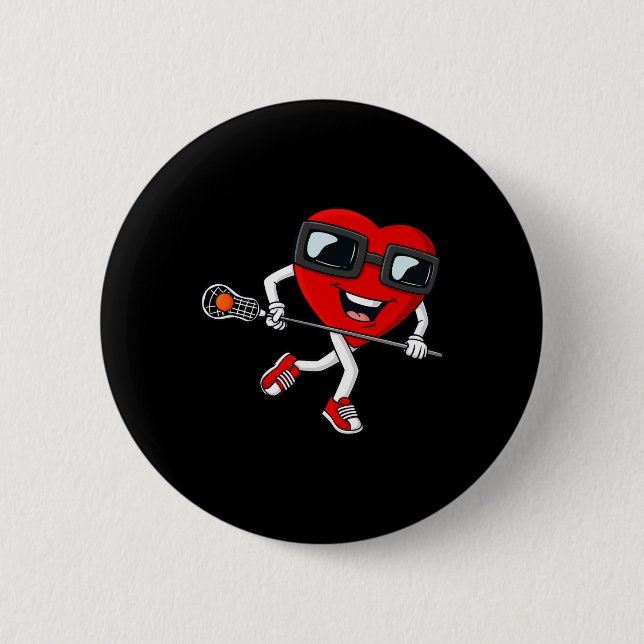 Badge Rond 5 Cm Valentines Jour Coeur Tenir Lacrosse Stick Garçons (Devant)