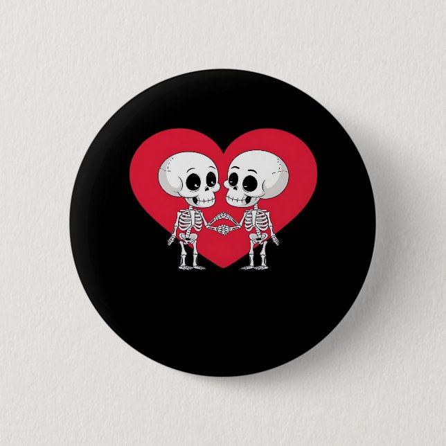 Badge Rond 5 Cm Valentines Jour Drôle Skeleton Coeur main (Devant)