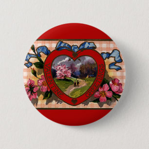 Badge Rond 5 Cm Valentines vintages Jour Salutations Coeur et Fleu