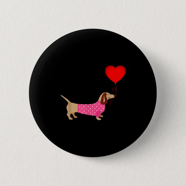 Badge Rond 5 Cm Valentines Weiner Daschund Doxie In Dog Dress  (Devant)