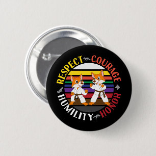 Badge Rond 5 Cm Valeurs karaté - Silhouettes de renard étincelant