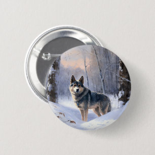 Badge Rond 5 Cm Vallhund suédois Laisser neiger Noël
