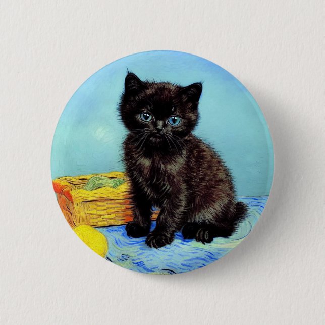 Badge Rond 5 Cm Van Gogh Black Kitten avec fils (Devant)