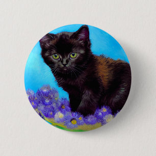 Badge Rond 5 Cm Van Gogh Chat et fleurs
