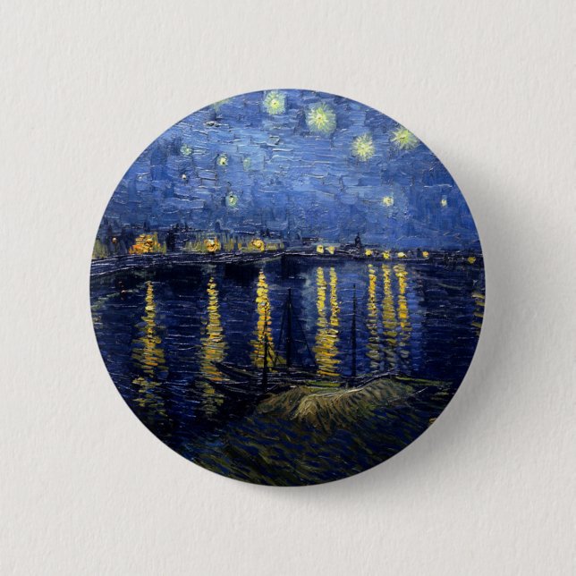 Badge Rond 5 Cm Van Gogh Nuit étoilée sur Rhône (Devant)