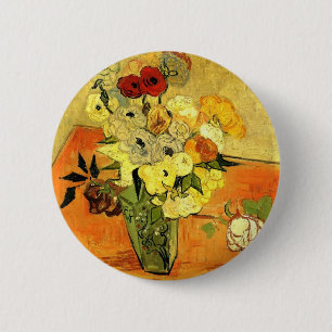 Badge Rond 5 Cm Van Gogh peignant des fleurs capricieuses et des v