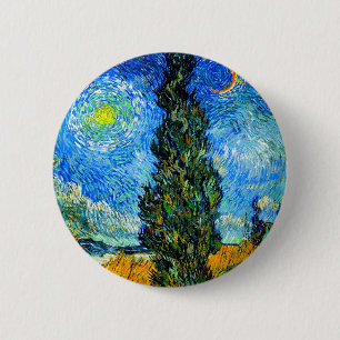 Badge Rond 5 Cm Van Gogh Road avec Cypress et Star