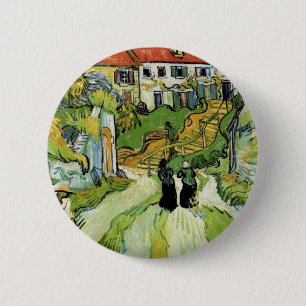 Badge Rond 5 Cm Van Gogh - Rue du village et marches à Auvers