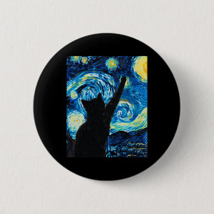 Badge Rond 5 Cm Van Gogh Starry Amoureux des chats de nuit Kitten