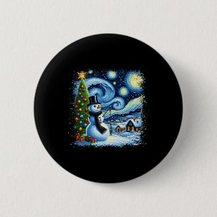 Badge Rond 5 Cm Van Gogh Starry Nuit de Noël Snowman Snowman Nigh