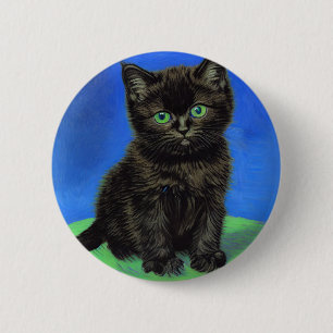 Badge Rond 5 Cm Van Gogh Style Kitten noir