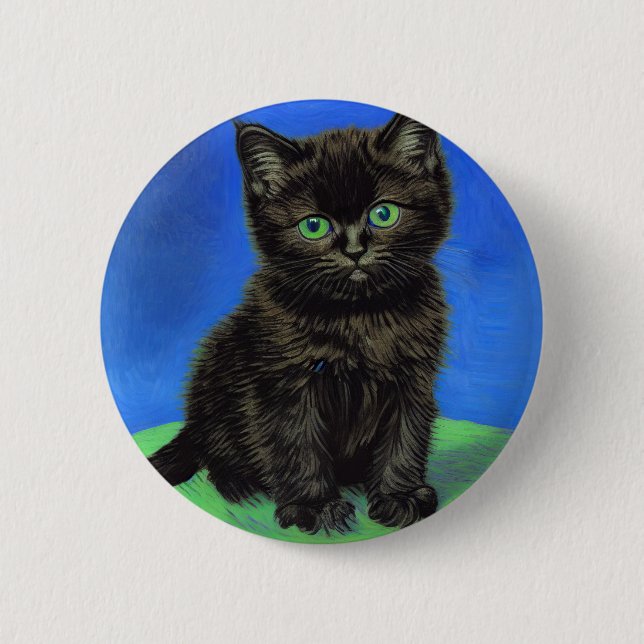 Badge Rond 5 Cm Van Gogh Style Kitten noir (Devant)