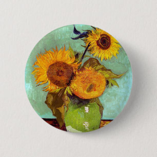 Badge Rond 5 Cm Van Gogh - Trois Tournesols Dans Un Vase - Art