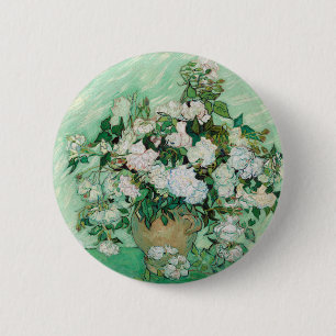 Badge Rond 5 Cm Van Gogh Vase avec roses roses Vintages Art Floral