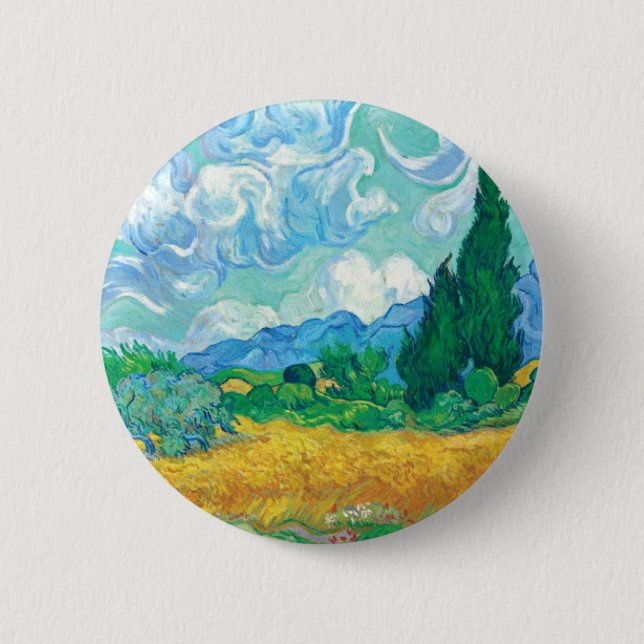 Badge Rond 5 Cm Van Gogh Wheatfield avec Cyprès (Devant)