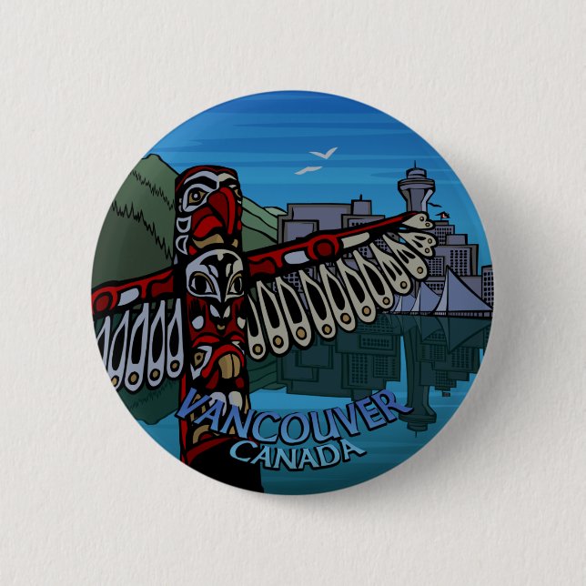 Badge Rond 5 Cm Vancouver boutonne l'art de Polonais de totem de (Devant)