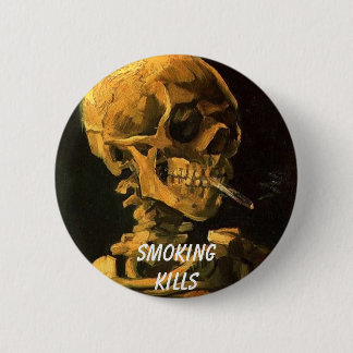 Badge Rond 5 Cm vangogh_skull_cigarette, Smokingkills