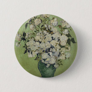 Badge Rond 5 Cm Vase à Vincent van Gogh de roses peignant l'art
