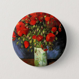 Badge Rond 5 Cm Vase aux Coquelicots Rouges Vincent van Gogh