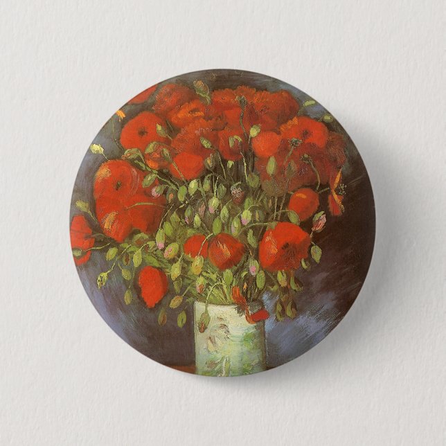 Badge Rond 5 Cm Vase avec des coquelicots rouges par Vincent van G (Devant)