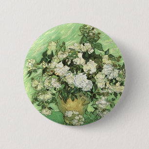Badge Rond 5 Cm Vase avec Roses - Van Gogh