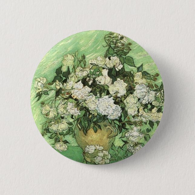 Badge Rond 5 Cm Vase avec Roses - Van Gogh (Devant)