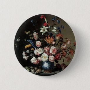 Badge Rond 5 Cm Vase des fleurs par une fenêtre, Balthasar van der