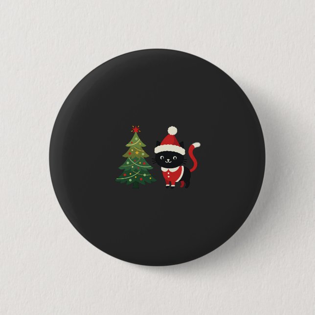 Badge Rond 5 Cm Vecteur de chat de Noël Santa Tree (Devant)